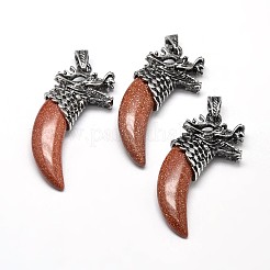 Форма бивня с драконом античное серебро цинковый сплав натуральный и синтетический смешанный камень большие подвески&nbsp;G-F228-62-FF