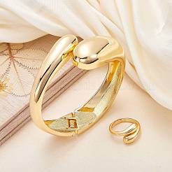 Anelli con polsini aperti a goccia in ottone e set di gioielli con braccialetti aperti da donna&nbsp;SJEW-SZ0001-016G