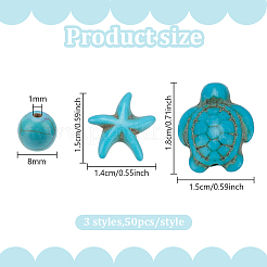 150шт 3 стиля синтетические бирюзовые бусины G-HY0001-68