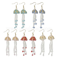 Серьги-подвески в форме медузы из стеклянных бусин из нержавеющей стали 304 EJEW-MZ00553