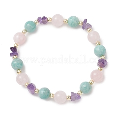 Женские эластичные браслеты из натурального мадагаскарского розового кварца&nbsp;BJEW-JB13182