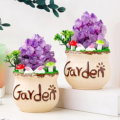天然アメジストの花のクラスター盆栽  置物家の装飾  治癒のためのレイキエネルギーストーン  130~140mm&nbsp;PW-WG3252E-01