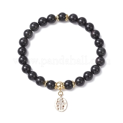 Женские браслеты из круглых бусин натурального обсидиана толщиной 8.5 мм BJEW-JB12260-02