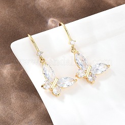 Латунные серьги-подвески в виде бабочки с прозрачными кубическими циркониями&nbsp;EJEW-A156-03G