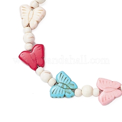 Браслеты на ногу с круглыми бусинами в виде бабочек из окрашенной синтетической бирюзы AJEW-AN00710