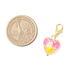 Pendentifs en forme de cœur en perles de verre émaillées faites à la main&nbsp;HJEW-JM03591-01