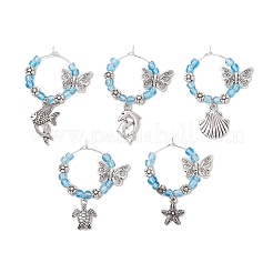 5 шт. подвески для бокалов из сплава морских животных AJEW-JO00260