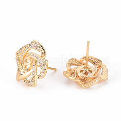 Серьги-гвоздики с прозрачным кубическим цирконием из латуни с микропаве KK-T062-124G-NF