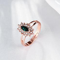 女性のための絶妙な真鍮チェコラインストーン馬の目の指輪  ローズゴールド  usサイズ7（17.3mm）&nbsp;RJEW-BB02157