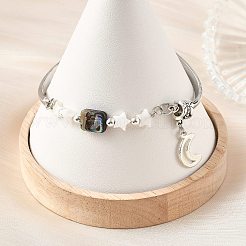 Bracciali a maglie in conchiglia di paua naturale e conchiglia stella d'acqua dolce.&nbsp;BJEW-JB14326