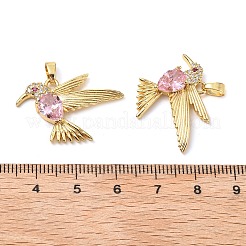 真鍮製マイクロパヴェキュービックジルコニアペンダント  カドミウムフリー＆鉛フリー  鳥  18KGP本金メッキ  ピンク  23x22.5x5mm  穴：5x3mm&nbsp;KK-G533-06G-02