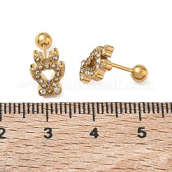 304ステンレススチール製クリスタルラインストーン動物軟骨ピアス  18KGP本金メッキ  鹿  11x8mm&nbsp;SA-CBA1F7E-01G-10