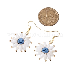 Серьги-подвески в виде цветка из натуральной лавы&nbsp;EJEW-TA00568-03