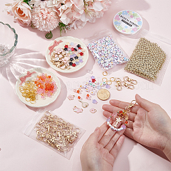 DIYキーホルダー作りの金具キット  合金スイベルカニカンを含む  鉄オープン丸カン  CCBプラスチックビーズ  ガラス玉  フラットラウンドクラフトスタイルの不透明なアクリルビーズ  合金エナメルチャーム  ミックスカラー  8~34.5x9~22x1.3~2.7mm  穴：1.4~2mm  27個/セット&nbsp;DIY-BM0002-85