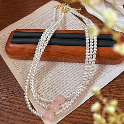 Ожерелья из круглых бусин из искусственного жемчуга и натурального розового кварца для женщин и девочек DW1725