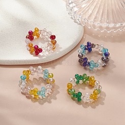 Плетеное кольцо на палец из стеклянных бусин RJEW-JR00569