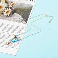 ナザールボンジュウペンダントネックレス付き合金エナメルハムサハンド  ランプワークビーズと真鍮製アズキチェーン付き  ゴールドカラー  ミックスカラー  17.91インチ（45.5cm）&nbsp;NJEW-JN03469