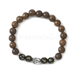 3 шт. круглые деревянные и натуральные обсидиановые резные бусины с мотивом Ом Мани Падме Хум&nbsp;BJEW-JB12670