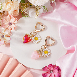 2 шт. 2 цвета клубника и цветы сплав эмаль и акрил подвеска украшение&nbsp;HJEW-SP0001-13