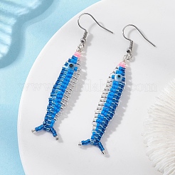 Серьги-подвески из стеклянных бусин тихоокеанской сайры&nbsp;EJEW-MZ00647