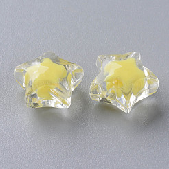 透明なアクリルビーズ  二層ビーズ  多面カット  スター  きいろ  14x15x8.5mm  穴：2mm&nbsp;X-TACR-S152-02A-SS2105