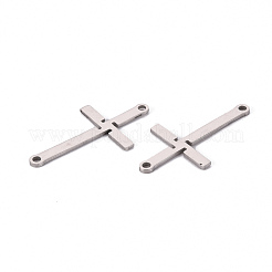 変色しない201ステンレス鋼リンクコネクター  レーザー切断  クロス  ステンレス鋼色  26x14x1mm  穴：1.4mm&nbsp;STAS-S110-087P