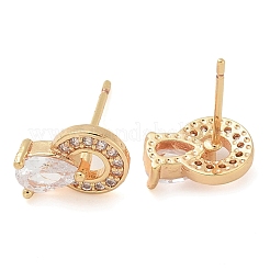 Orecchini a bottone in ottone placcato a cremagliera con zirconi trasparenti&nbsp;EJEW-M090-24G