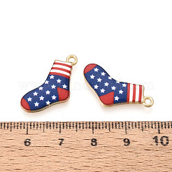 合金エナメルクリスマステーマペンダント  古い栄光の模様の靴下  ライトゴールド  ブルー  22x13.5x2mm  穴：2mm&nbsp;LS-PALLOY-CJC0007-31A