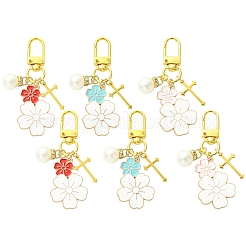 6 шт. подвеска в виде цветка из сплава эмали и акрилового жемчуга в 3 стилях&nbsp;HJEW-YW00326