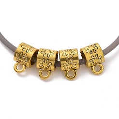 チベットスタイルの合金チューブベイル  ループベイル  花付きチューブ  アンティーク黄金  11x7x7mm  穴：2mm  内径：4.8mm  1250個/ 1000g&nbsp;FIND-H038-51AG