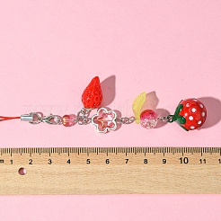 ガラス＆樹脂製携帯ストラップ  苺  ファイヤーブリック  14.5cm&nbsp;HJEW-FS00009-01
