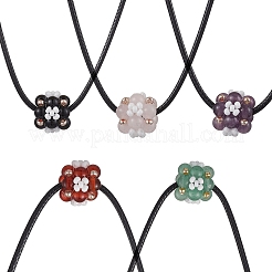 Ожерелья с подвесками в виде цветка из натуральных смешанных камней и стеклянных бусин NJEW-MZ00095