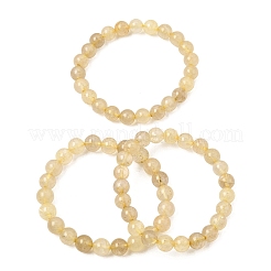 Pulseras elásticas redondas de cuarzo rutilado dorado natural (teñido y calentado) para mujer.&nbsp;GG-CBA3F02-05