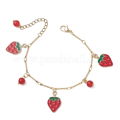 Браслеты с подвесками из эмалевого сплава в виде клубники&nbsp;BJEW-JB13143