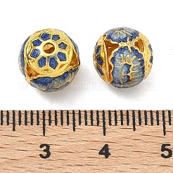 合金エナメルビーズ  花の丸  ゴールドカラー  ブルー  10.5mm  穴：1.8mm&nbsp;ENAM-B037-06G-01