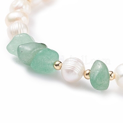 Braccialetto di perline di avventurina verde naturale e perle con ciondoli a cuore in lega smaltata&nbsp;BJEW-JB08039-02