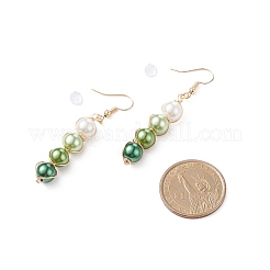 ガラスパールダングルピアス  女性のための金メッキ真鍮ワイヤー ラップ ジュエリー  ミックスカラー  58mm  ピン：0.8mm&nbsp;EJEW-JE05035