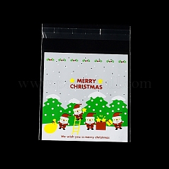クリスマステーマのプラスチック耐熱皿バッグ  粘着式  チョコレート用  キャンディ  クッキー  正方形  ライムグリーン  130x100x0.2mm  約100個/袋&nbsp;OPP-Q004-04F