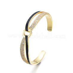 Прозрачный кубический цирконий крест-накрест с кольцом открытая манжета браслет с эмалью BJEW-N012-018