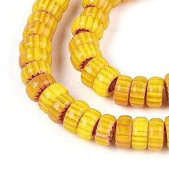 手作りミッレフィオーリガラスビーズ連売り  バレル  ゴールド  7.5~9x4mm  穴：1mm  約95~97個/連  14.76~14.96''（37.5~38センチメートル）&nbsp;LAMP-T021-27B-01