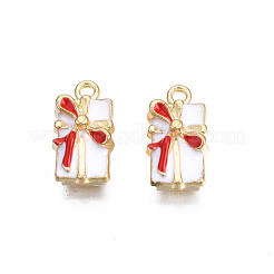 メッキ合金エナメルチャームラック  カドミウムフリー＆ニッケルフリー＆鉛フリー  ライトゴールド  クリスマスプレゼント  ホワイト  16.5x9x6mm  穴：1.5mm&nbsp;ENAM-N055-138