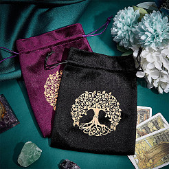 2шт 2-х цветные бархатные упаковочные мешочки с узором «дерево жизни»&nbsp;TP-CN0001-17