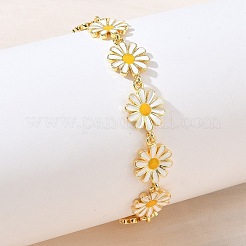 Armbänder aus Messing und Emaille mit Gänseblümchen-Gliederkette für Damen&nbsp;BJEW-A171-03G