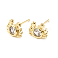 Boucles d'oreilles puces en laiton ornées de micro-pavés de zirconiums cubiques transparents&nbsp;EJEW-C186-21G-01