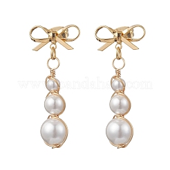 Серьги-гвоздики с кисточками из ракушек и жемчуга в форме банта&nbsp;EJEW-JE06882