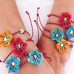 4 шт. Набор браслетов ручной работы из плетеного полиэстерного шнура с цветочным узором&nbsp;MK8494-1