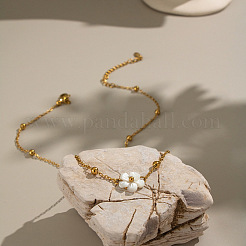 Минималистичное ожерелье из натуральной белой ракушки с цветком CE9566