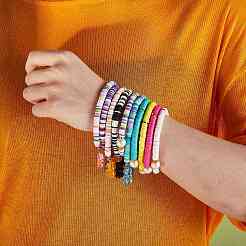 Бусины хейши из полимерной глины эластичные браслеты с подвесками BJEW-SZ0001-33