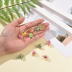 フルーツをテーマにした18ペアのDIYイヤリング製作キット  9色透明ガラスグローブペンダントを含む  中に樹脂の模造フルーツチップスが入っています  真鍮のピアスフック  ミックスカラー  21x16mm  穴：2mm&nbsp;DIY-GA0001-72G