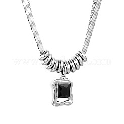 Collares con colgante rectangular de acero inoxidable 304 con ágata negra natural (teñida y tratada térmicamente) para mujer.&nbsp;WG07BA4-01